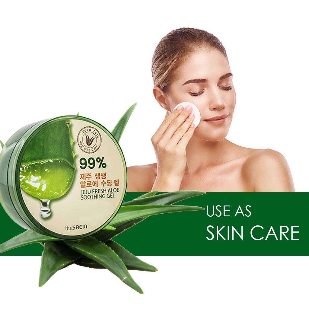 Apaisement rapide THESAEM Jeju Fresh Aloe Gel sur peau irritée et brûlure légère.
