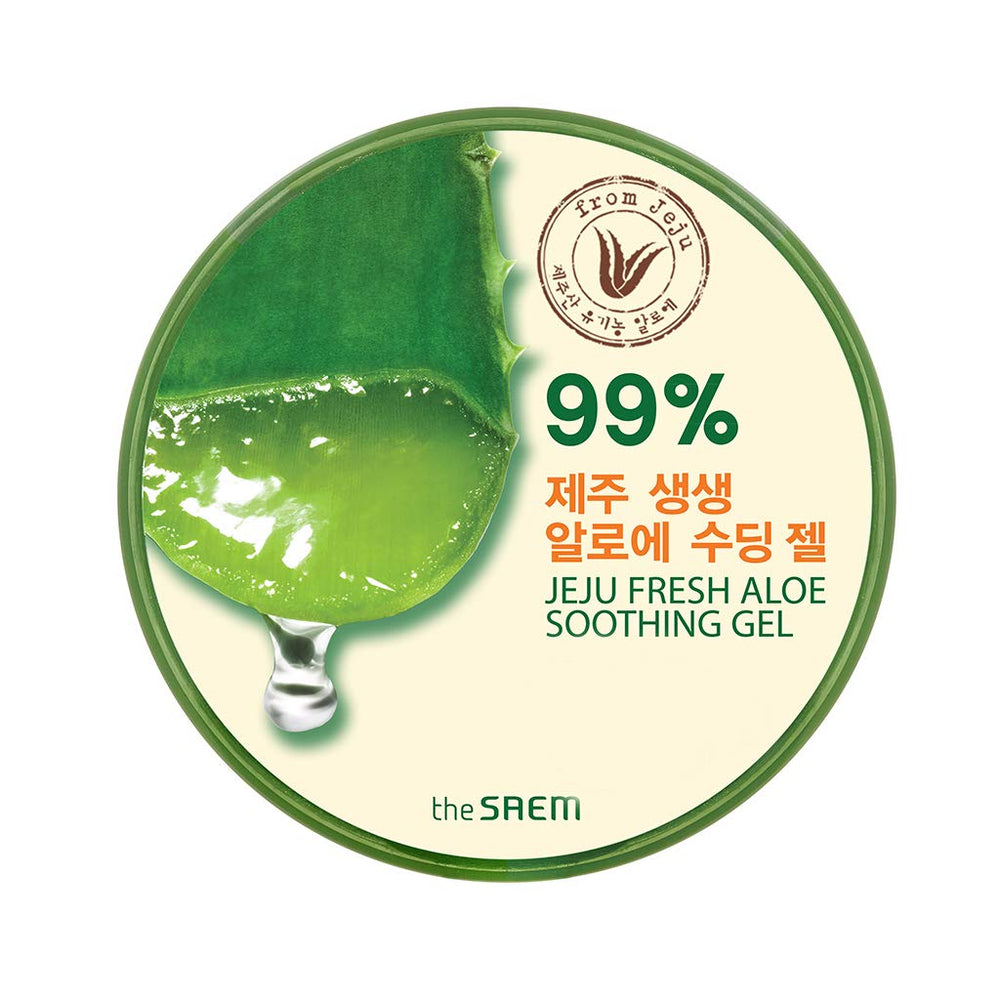 Texture gel légère THESAEM Jeju Fresh Aloe Gel pour absorption rapide et peau douce.
