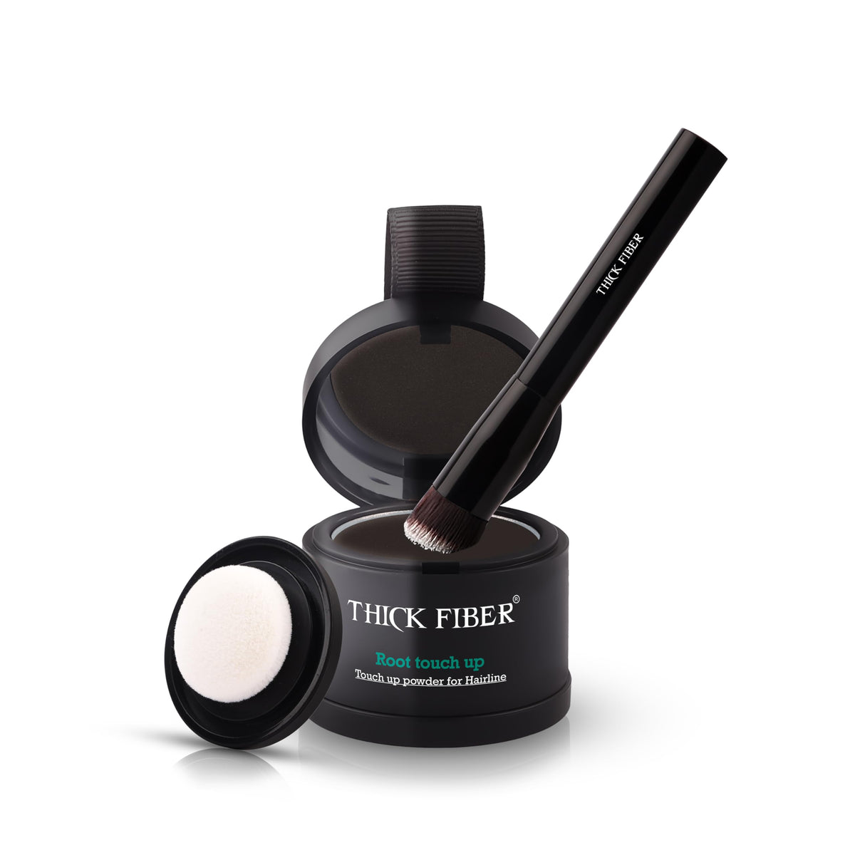 Poudre Thick Fiber pour racines brun foncé, couverture rapide et naturelle.