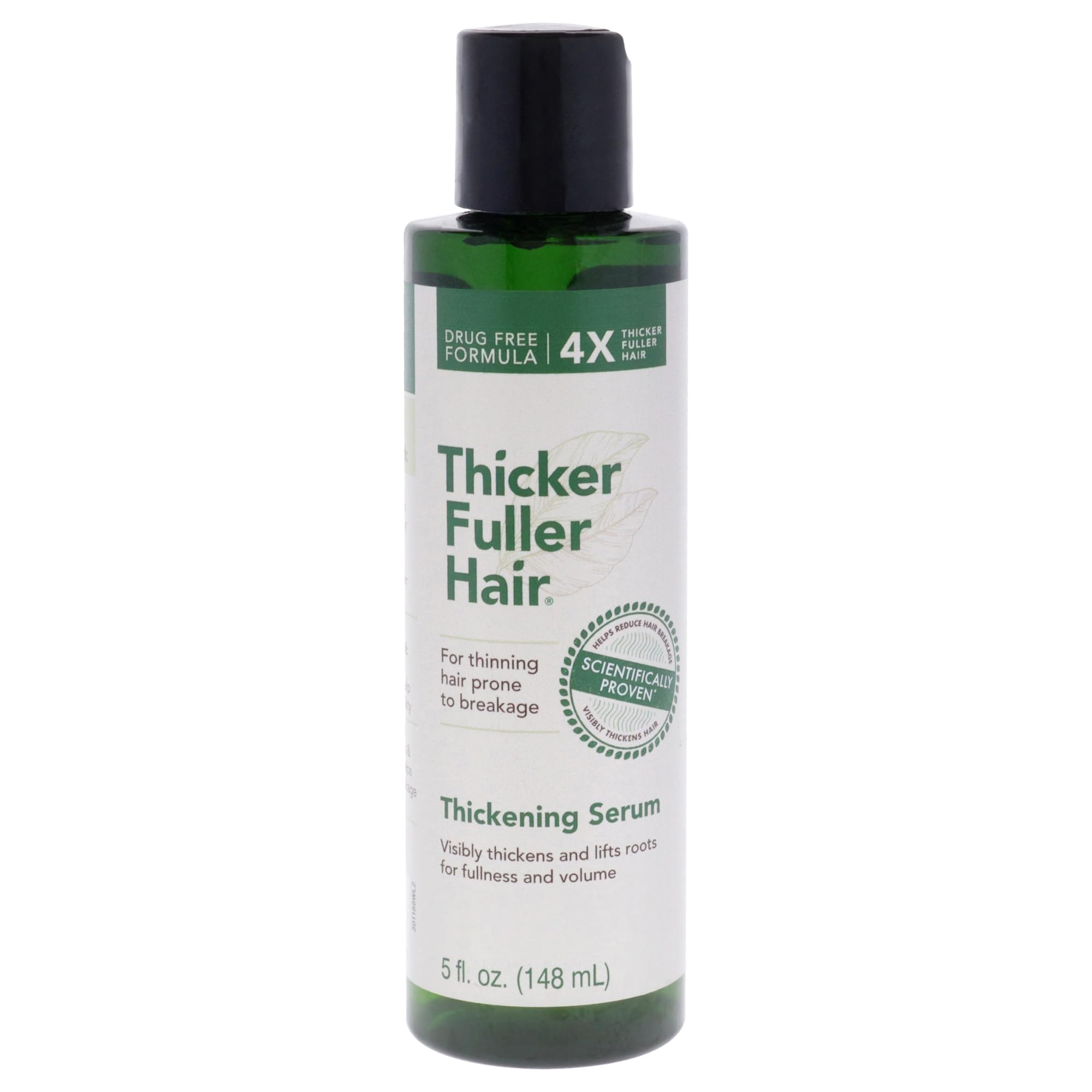 Sérum Thicker Fuller Hair, bouteille indiquant une action fortifiante pour cheveux plus épais