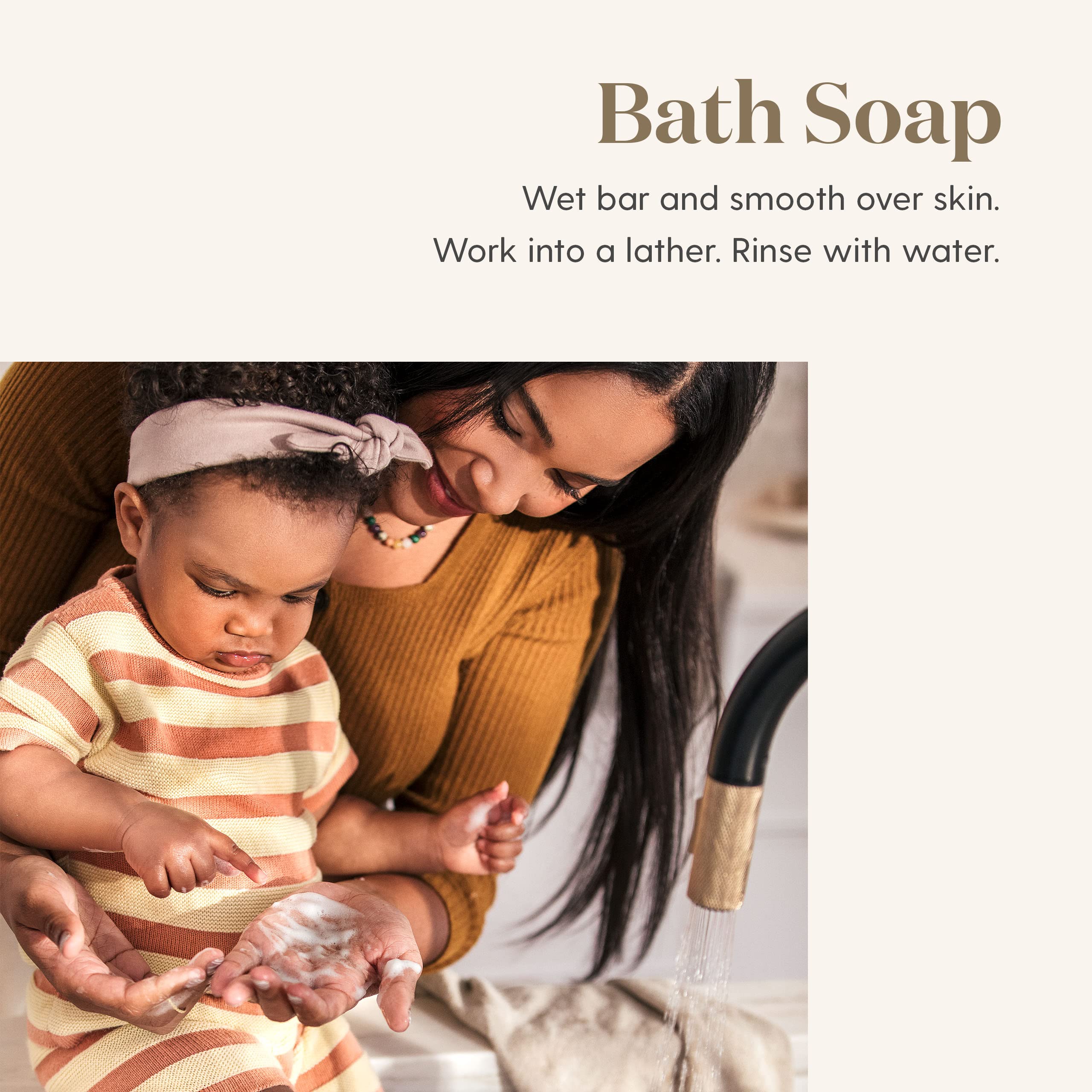 Soap lather closeup demonstrates rich foam for gentle facial and body cleansing.