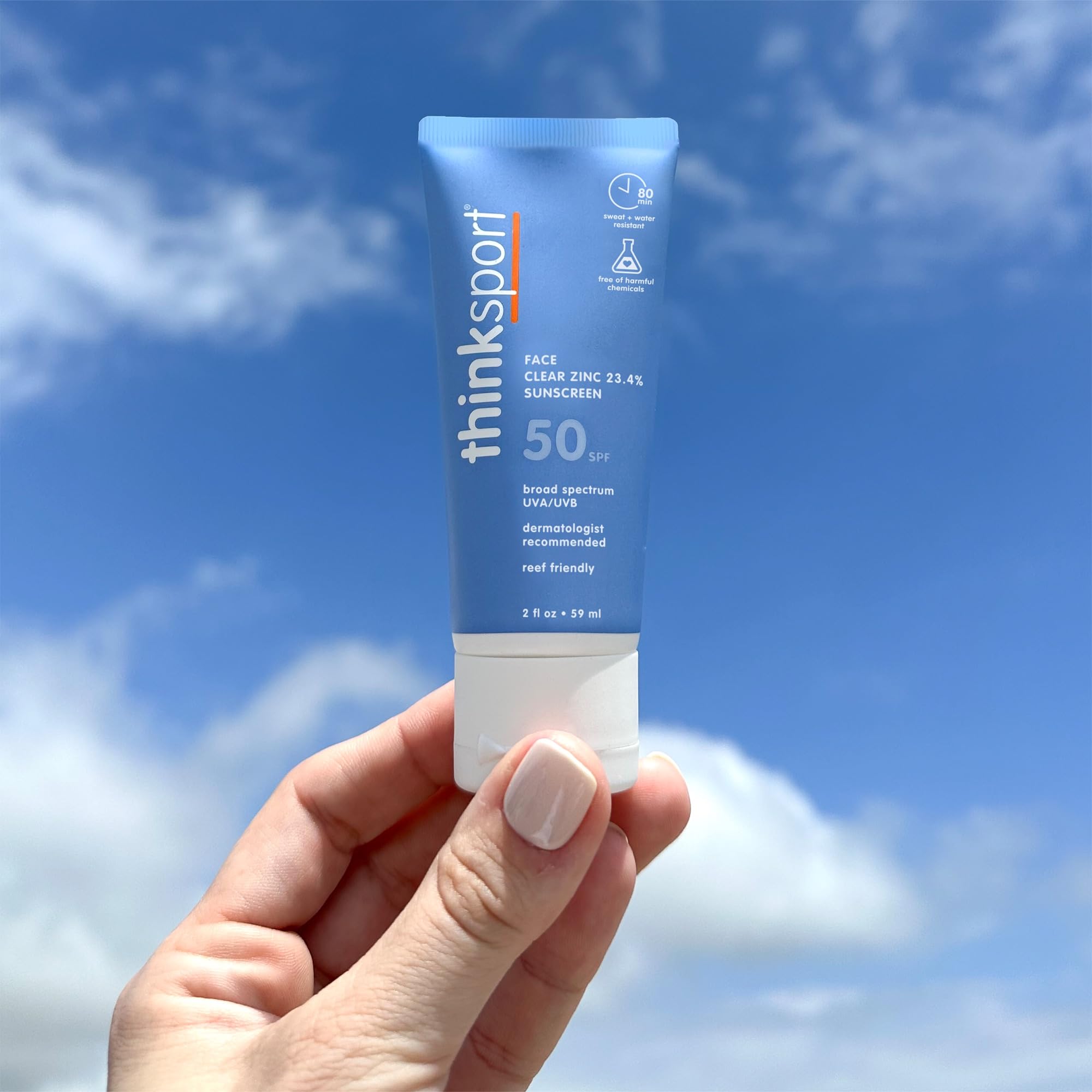 Thinksport oxyde-de-zinc clair non nano protège sans traces blanches.