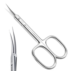 THRAU Cuticle Scissors with curved blade close-up for precise trimming and salon-like accuracy.