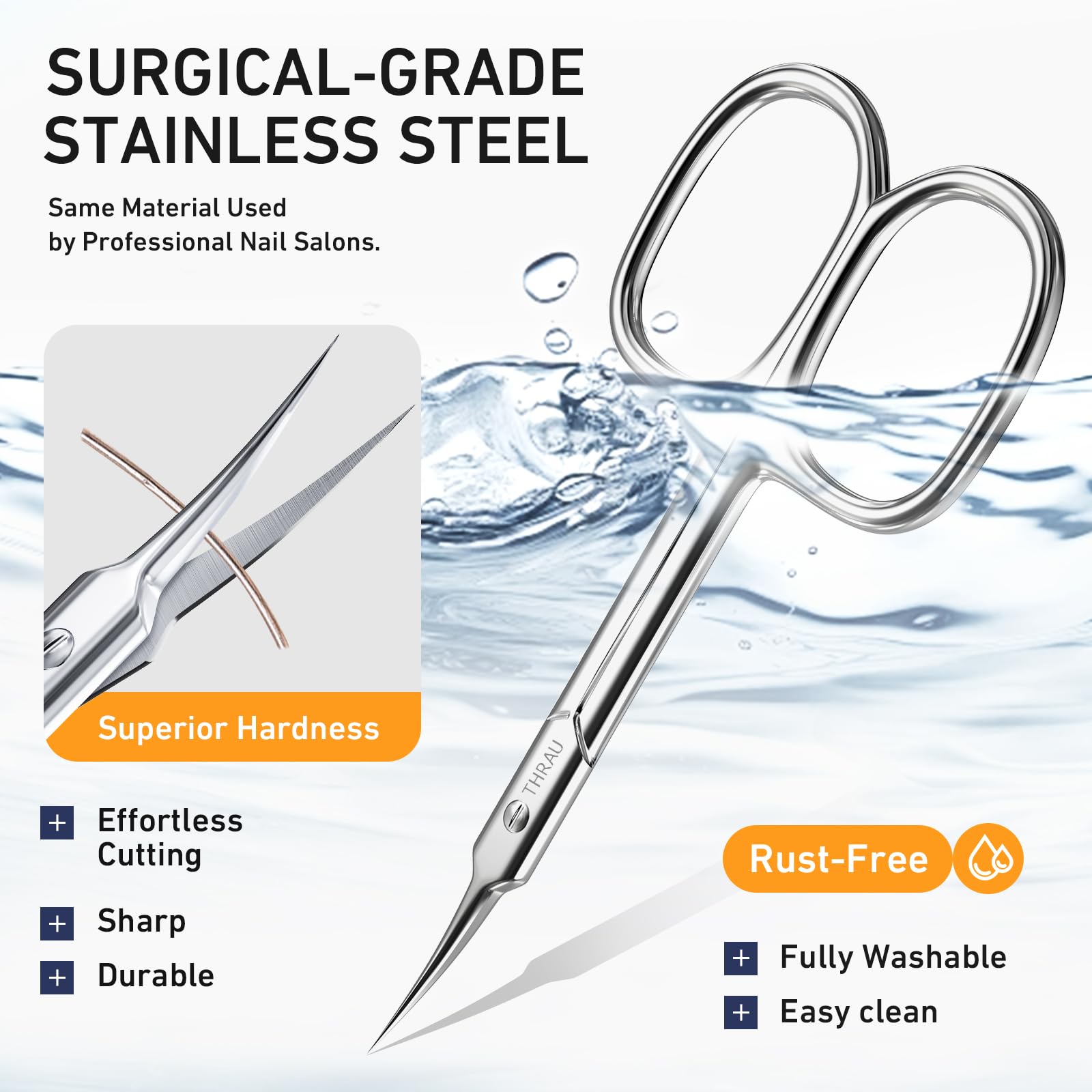 THRAU Cuticle Scissors cut dry skin cleanly without tearing.