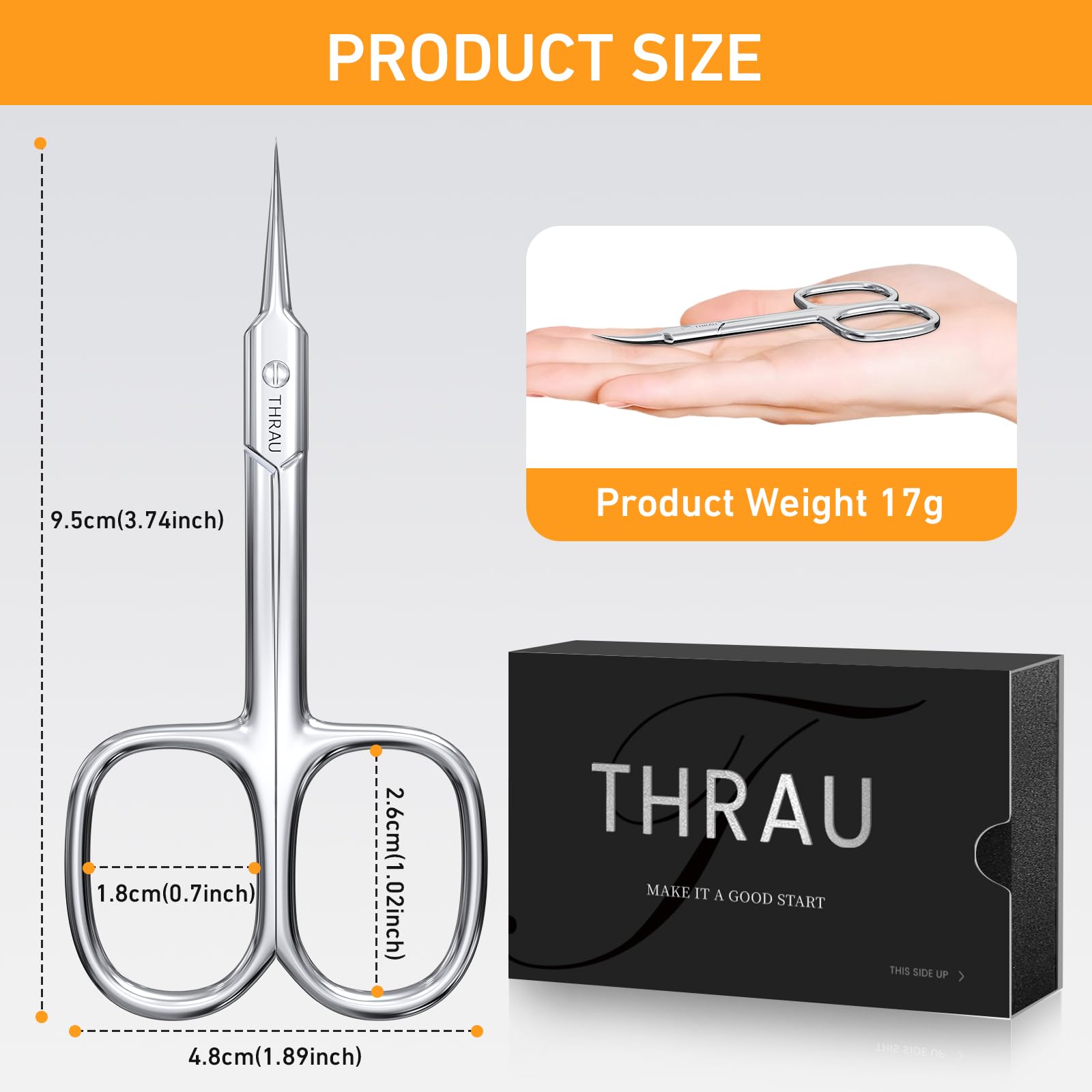 THRAU eyebrow and eyelash grooming with fine tips for clean lines.