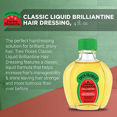 Three Flowers Brillantine Liquide: application facile pour cheveux lisses et brillants.