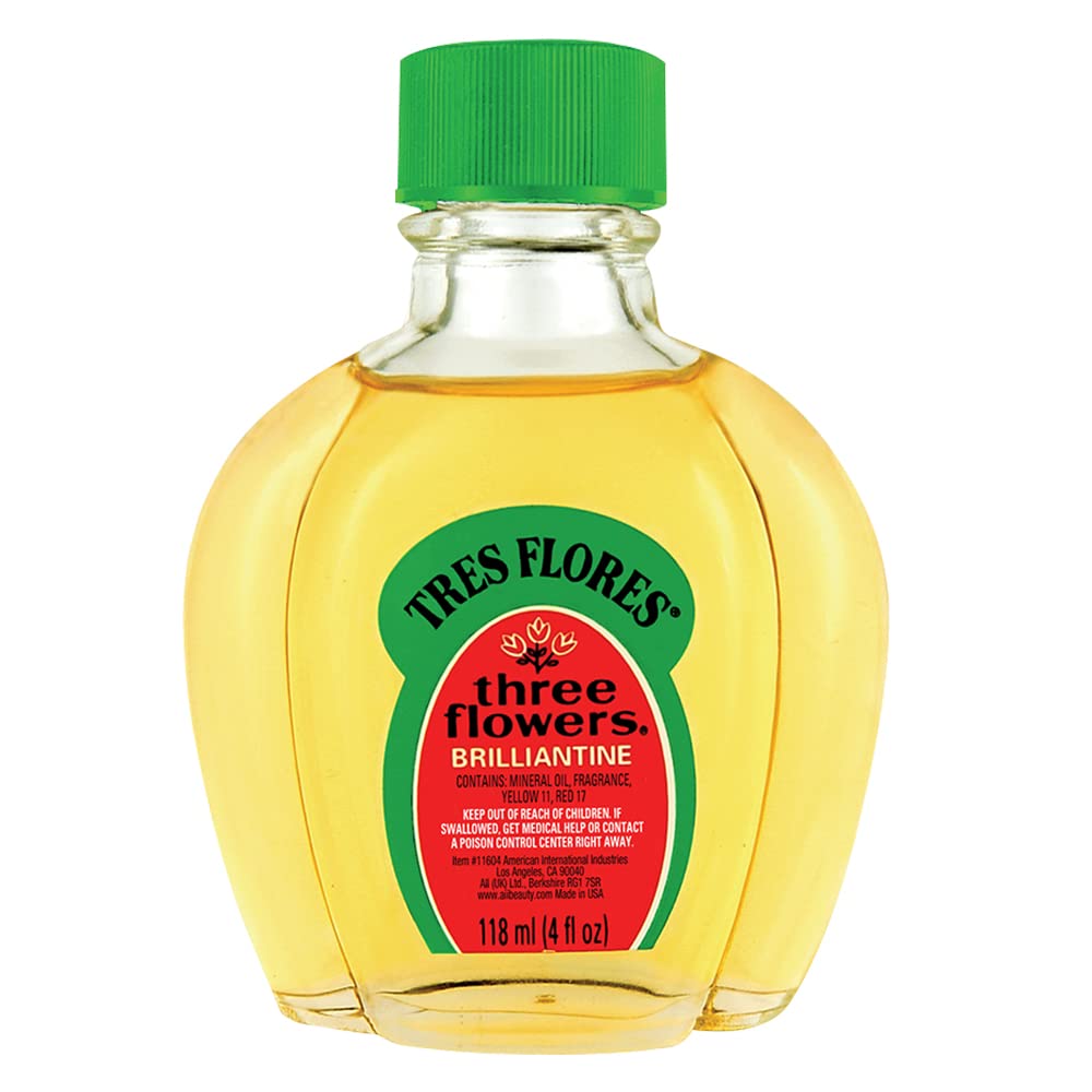 Three Flowers Brillantine Liquide: bouteille de 4 onces pour brillance durable.