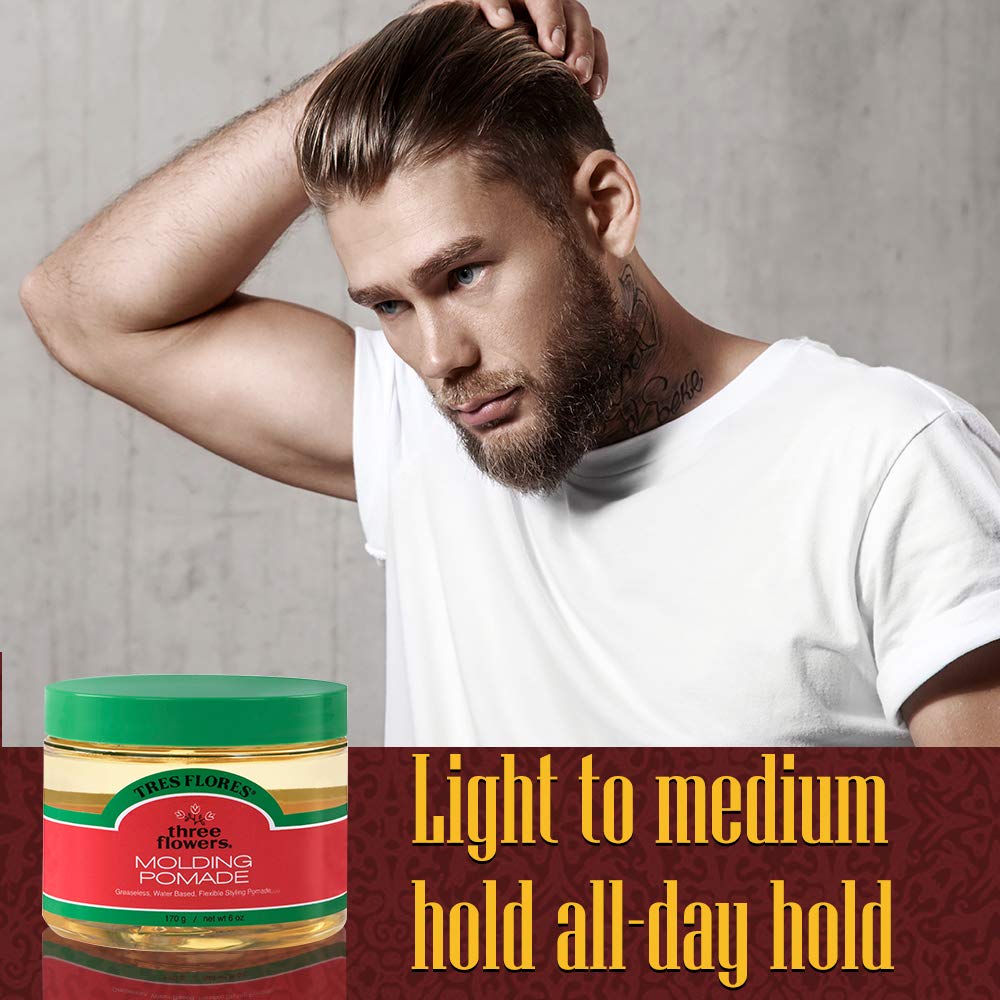 Three Flowers Pomade offre tenue légère et flexible pour modeler chaque style.