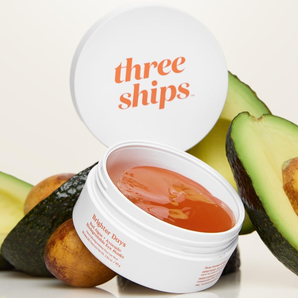 Three Ships Brighter Days masque oculaire biodégradables, soin responsable.