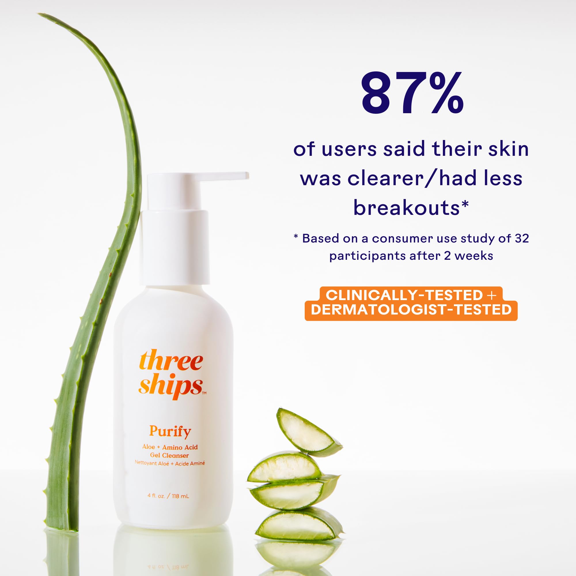 Utilisation matin et soir avec Three Ships Purify Aloe + Acide Aminé