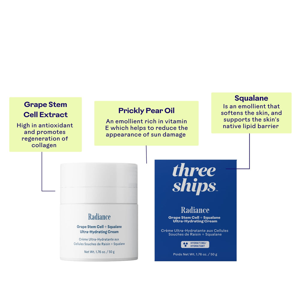 Three Ships Radiance: rituel quotidien pour une hydratation douce et efficace.