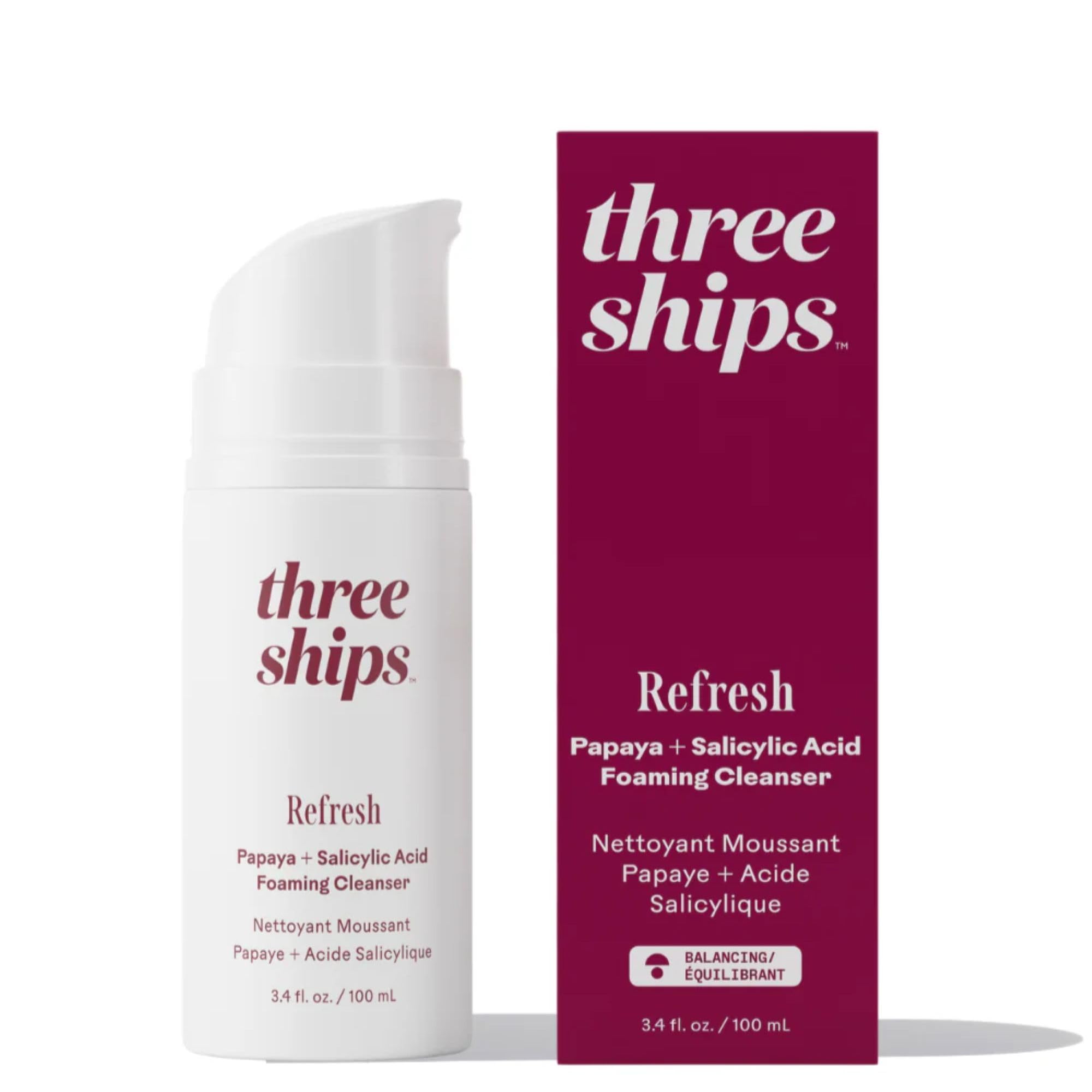 Three Ships Refresh Papaya – Bouteille pompe, nettoyage efficace du visage