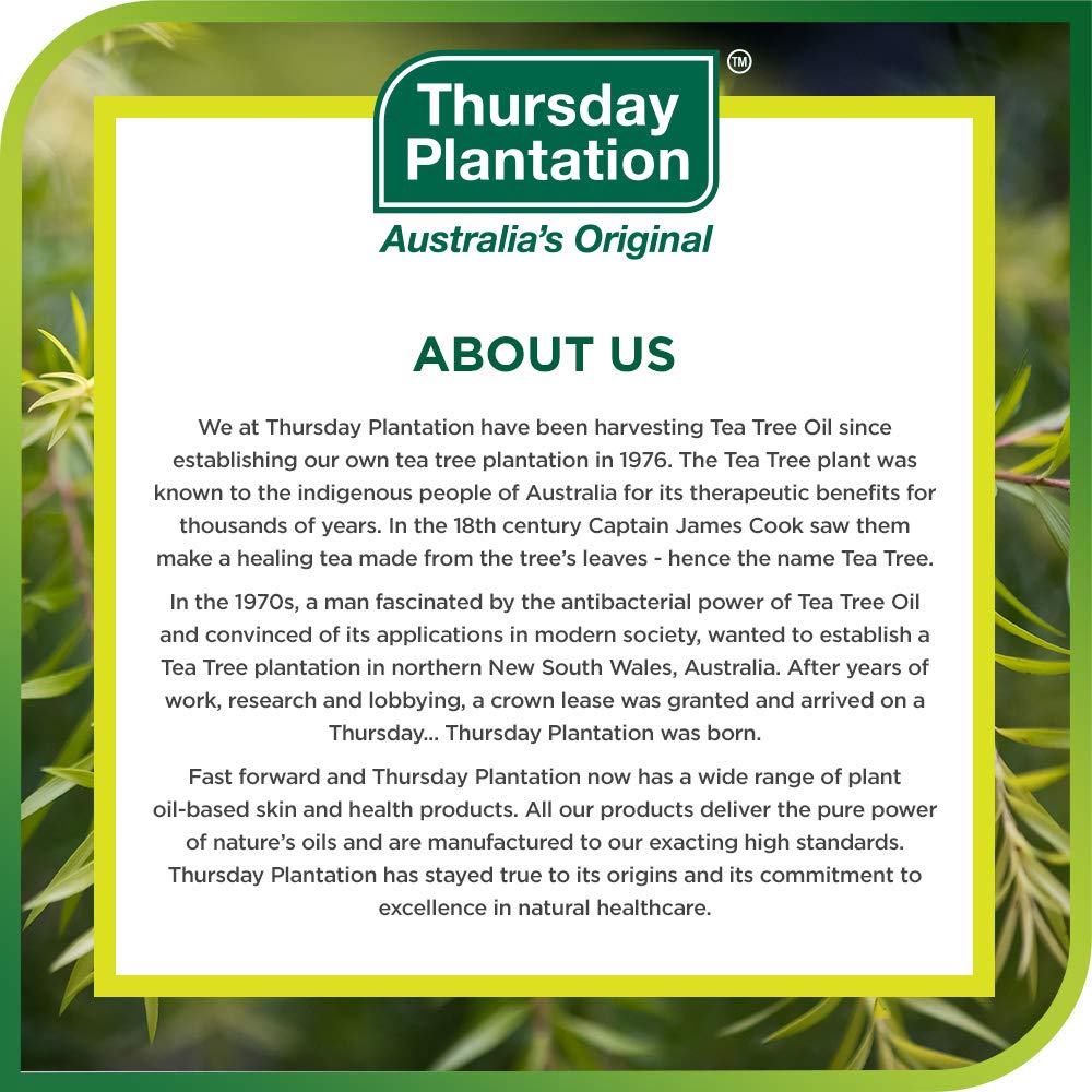 Minimalist setup featuring Thursday Plantation Tea Tree Oil for natural care.