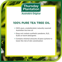 Label emphasizes 100% pure Australian Tea Tree Oil by Thursday Plantation.