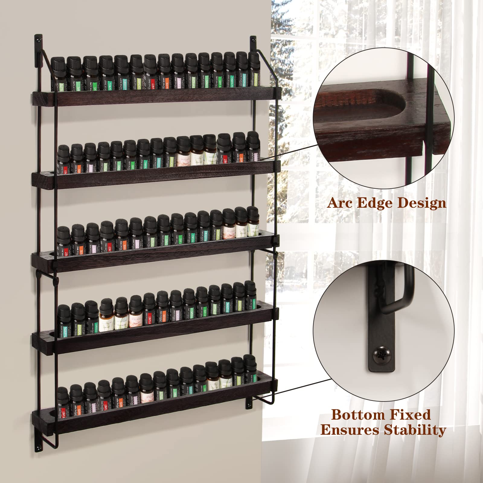 THYGIFTREE étagère bois avec cadre métallique, rangement robuste pour bouteilles.