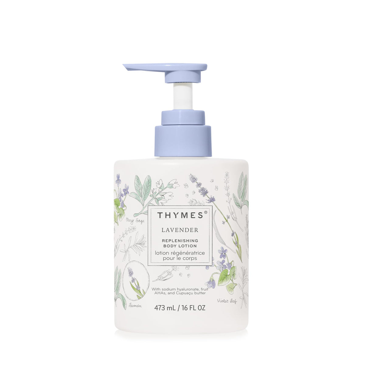 Thymes Lotion Corps Lavande avec pompe, hydratation pratique au quotidien.
