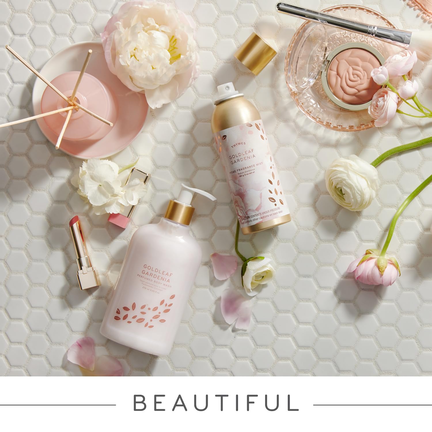Thymes lotion mains, flacon-pompe-or, présentation luxueuse et pratique