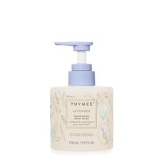 Thymes Nourrissant Mains – bouteille en verre lavande veloutée, parfum apaisant