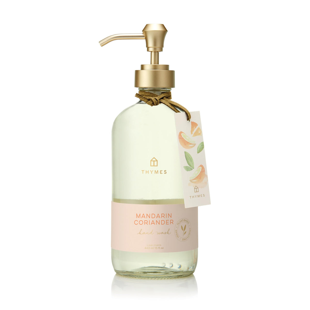 Thymes Savon Mains Mandarin Coriandre — bouteille élégante, hydratation quotidienne des mains.
