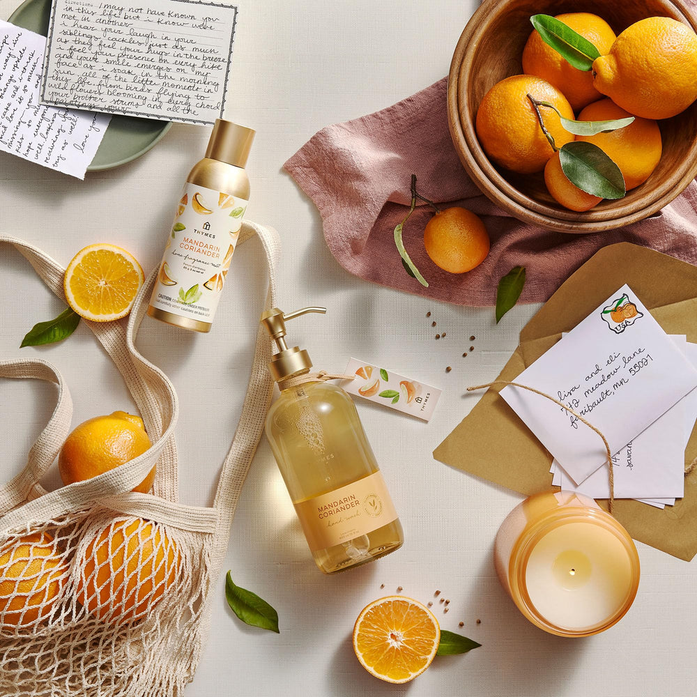 Thymes Savon Mains Mandarin Coriandre — soin doux pour la peau lors du lavage.