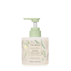 Thymes Savon Mains Nourrissant en bouteille verre, hydratation légère et parfum frais.