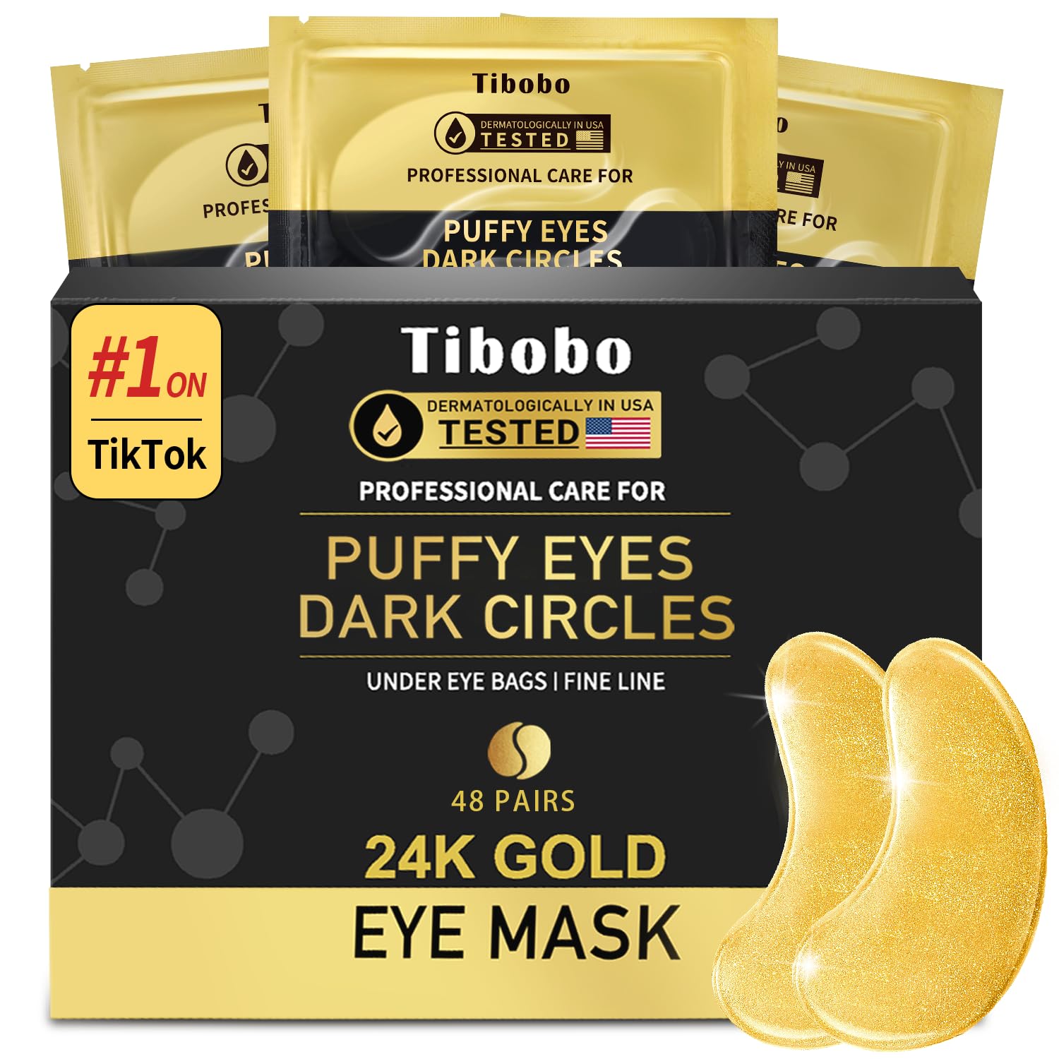 Boîte Tibobo et patchs sous les yeux, soin élégant du regard.