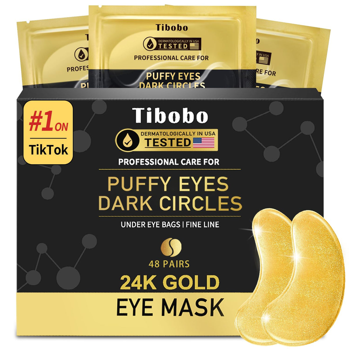 Boîte Tibobo et patchs sous les yeux, soin élégant du regard.