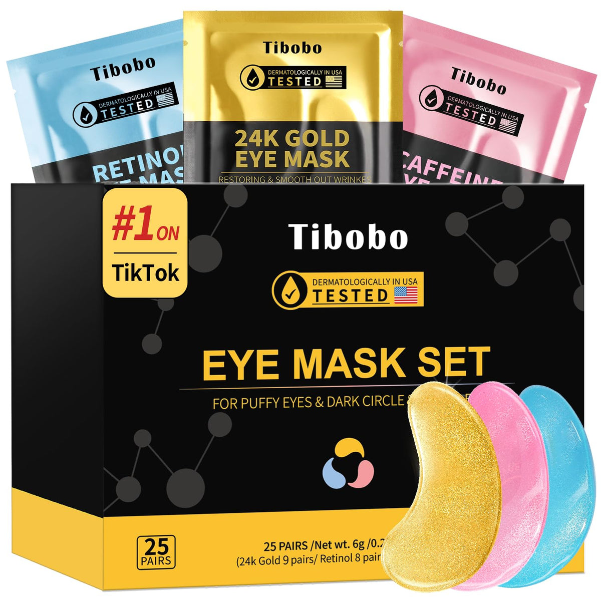 Masques Tibobo Or 24K pour revitaliser le contour et atténuer la fatigue oculaire
