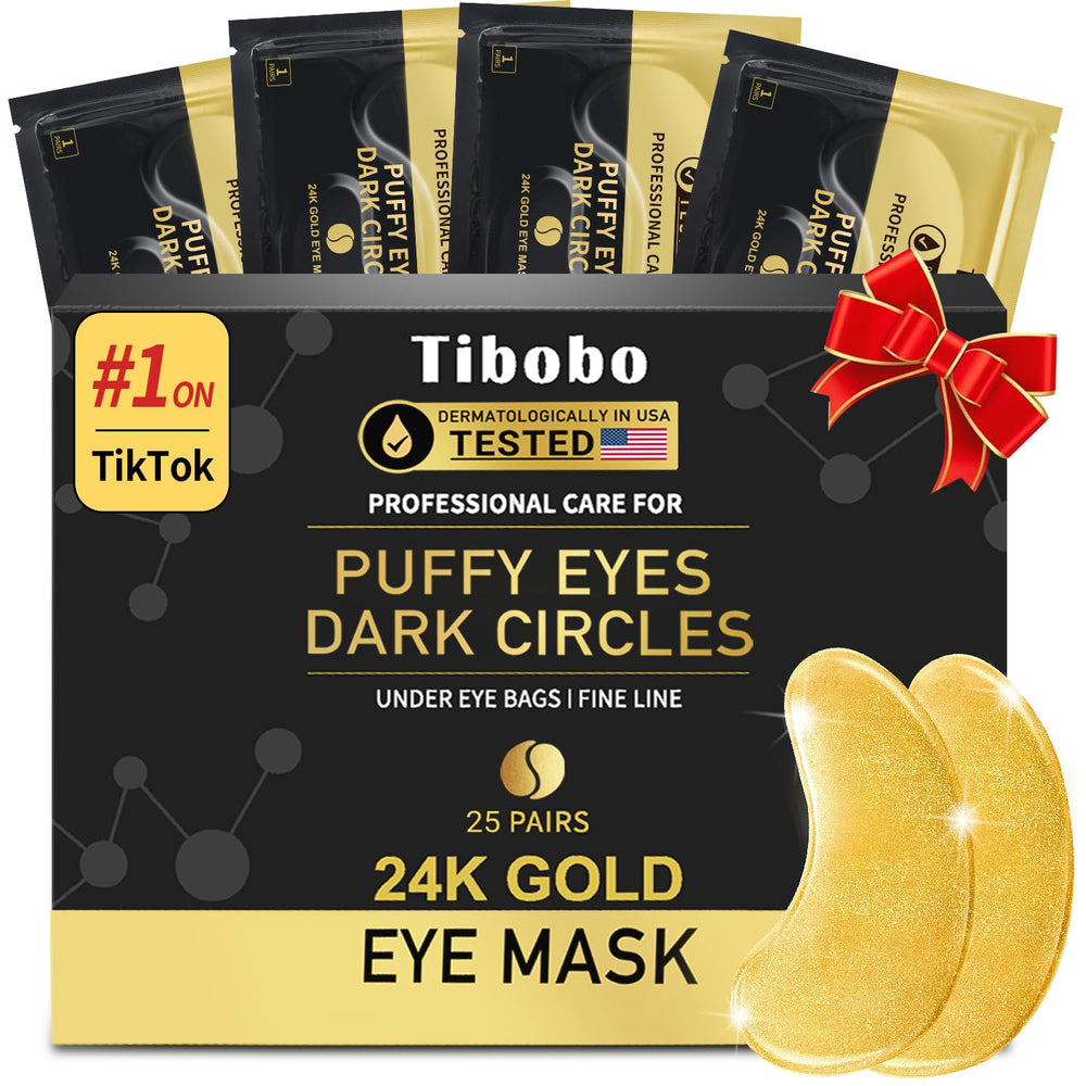Patchs Tibobo yeux 24K or et collagène – réduction des poches et éclat retrouvé.