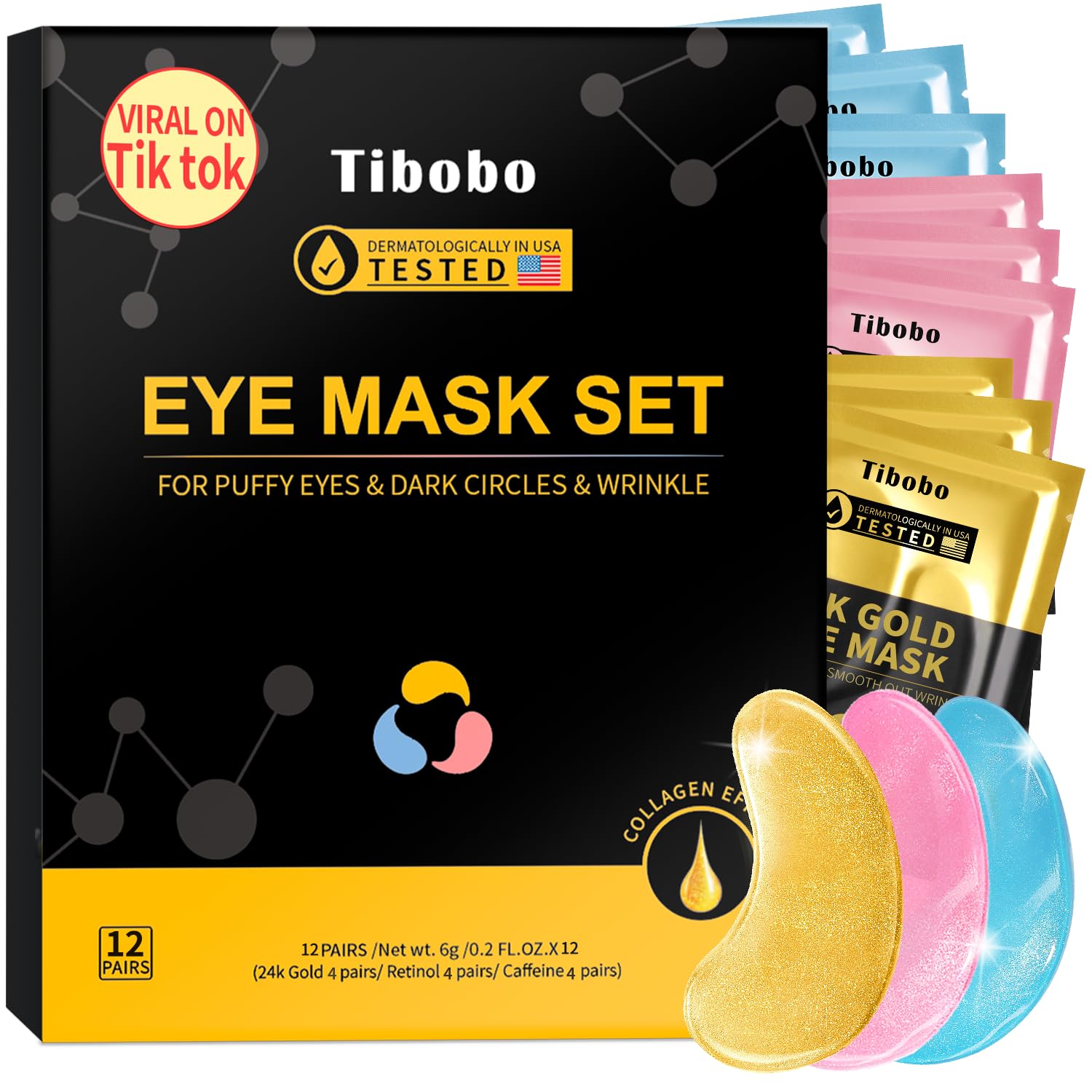 Patchs Tibobo 24K Or sur les yeux pour revitaliser le regard