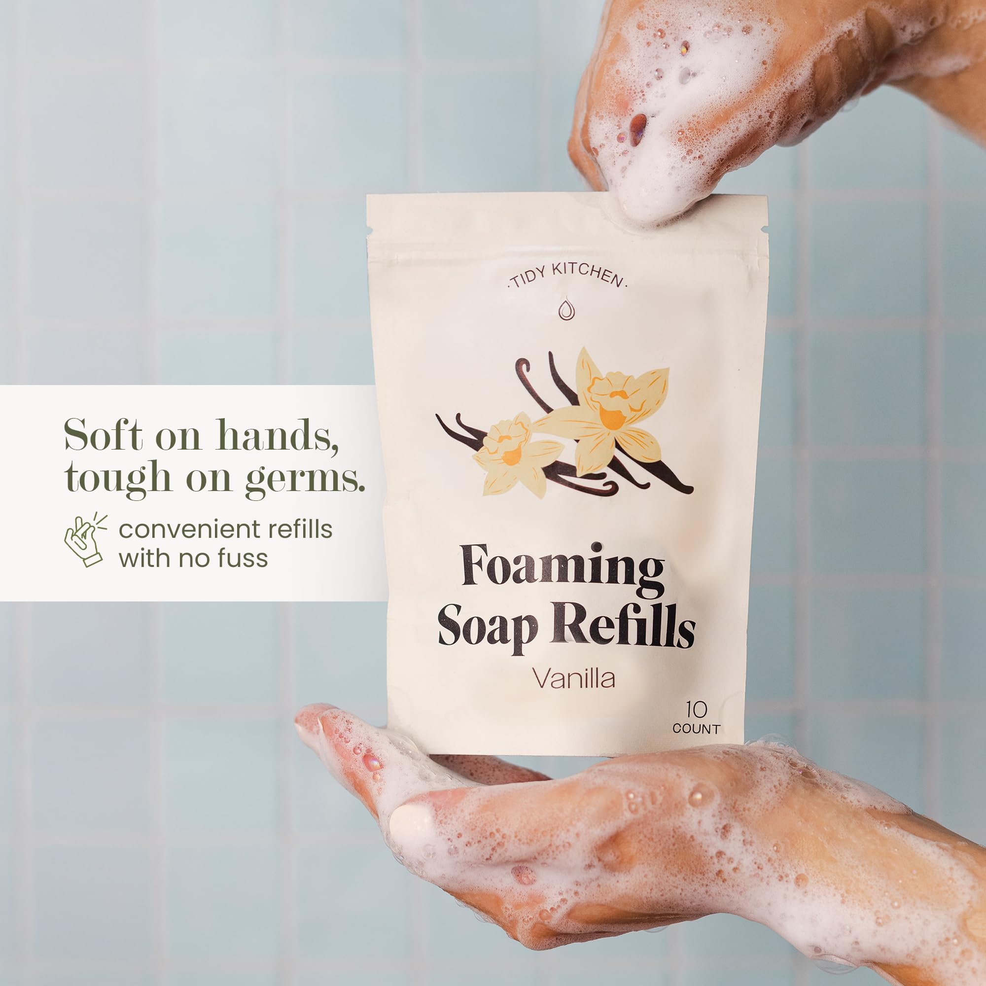 Utilisation pratique en cuisine et salle de bains avec Tidy Kitchen vanille.