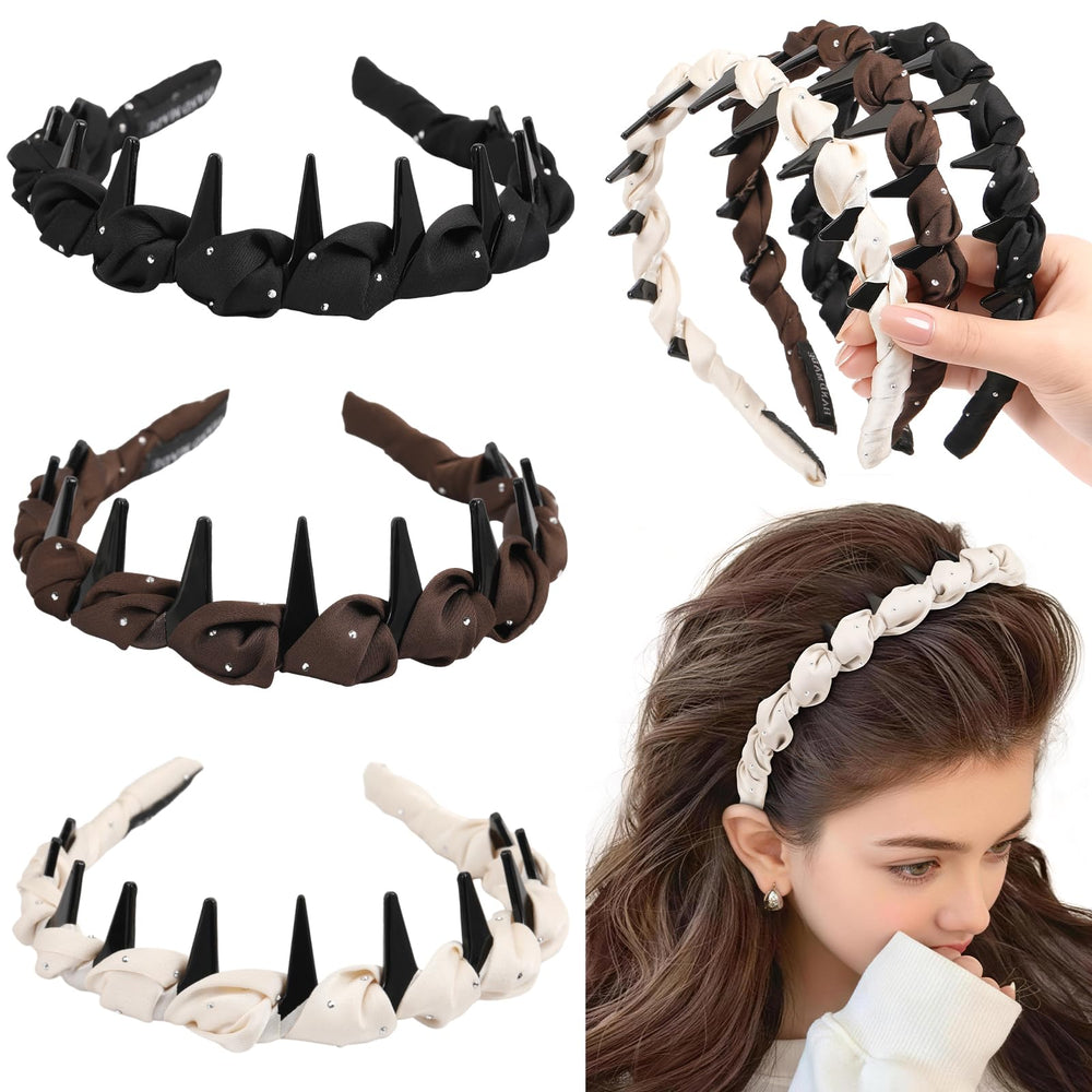 Bandeau Tiefebene zigzag avec cristaux, satin protège les cheveux et brille