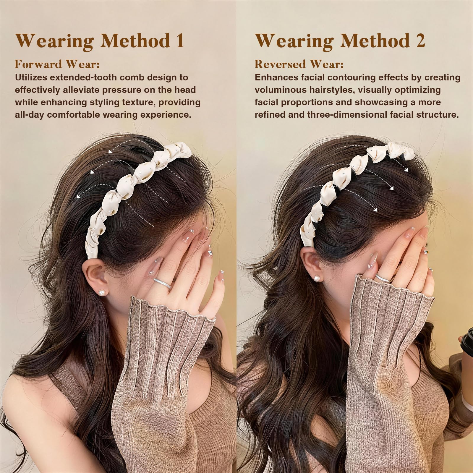 Bandeau Tiefebene zigzag léger et confortable pour tous les types de cheveux