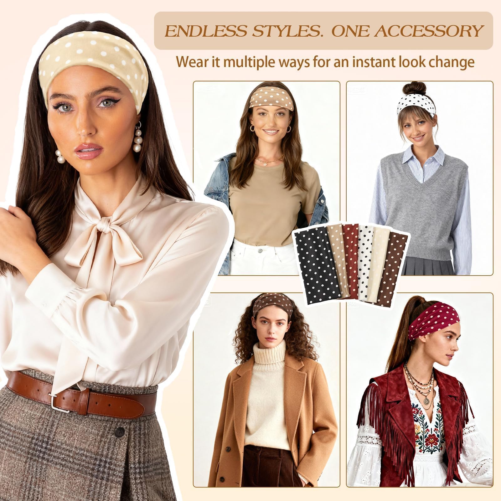 Bandeau pois Tiefebene: confort extensible pour toutes les tailles.