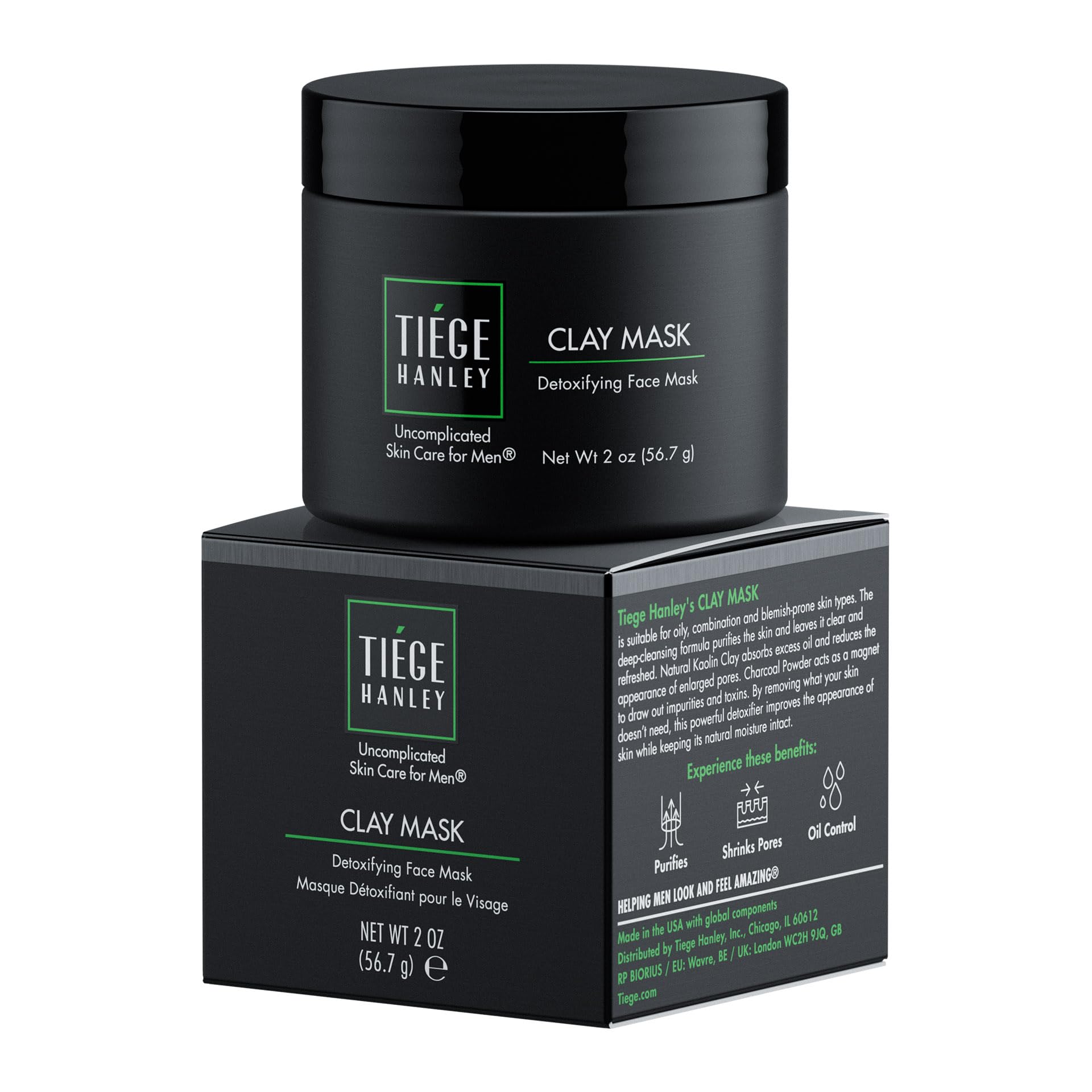 Tiege Hanley masque-argile-detoxifiant-visage-hommes, purifie et matte la peau.