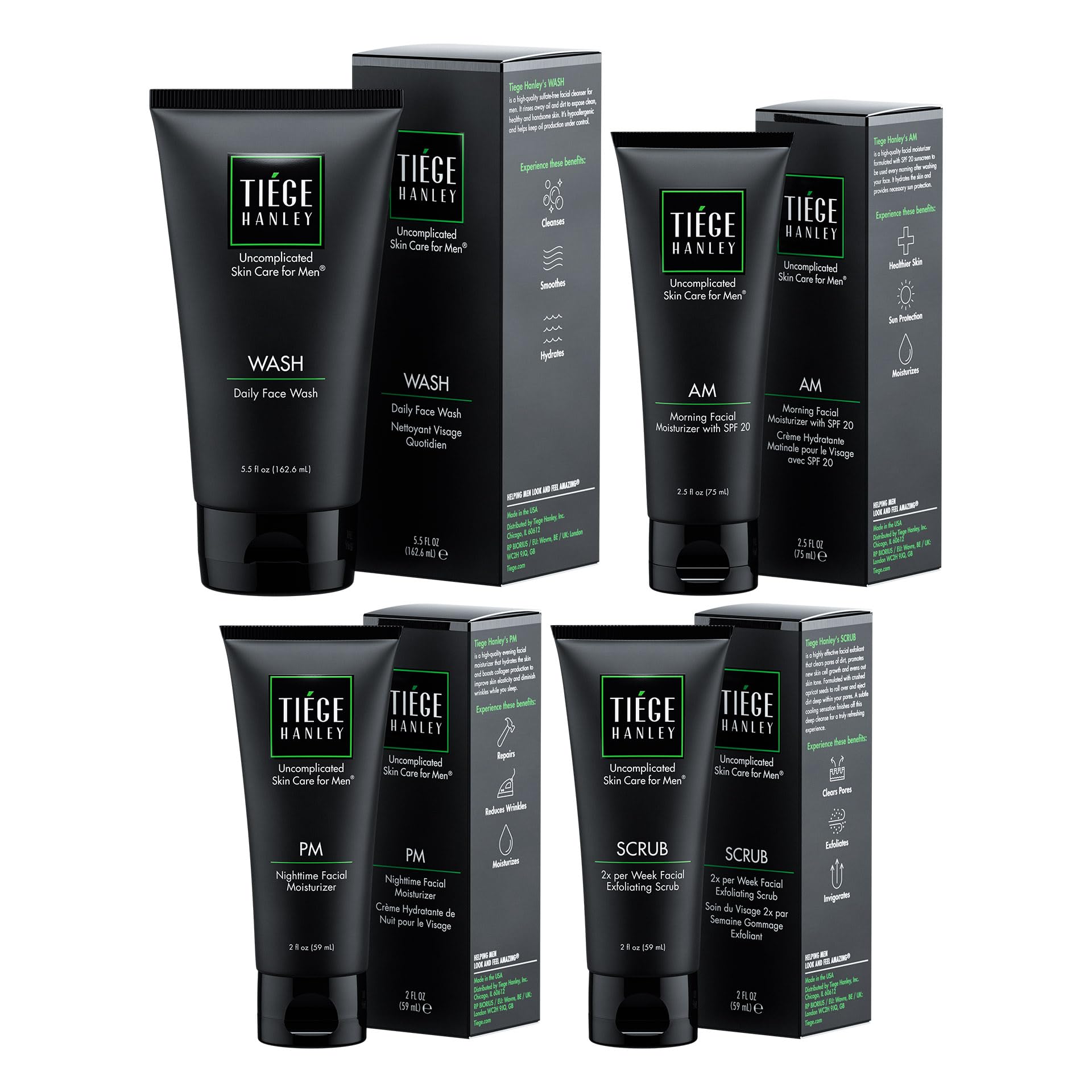 Tiege Hanley nettoyant visage homme – bouteille large, peau propre et équilibrée