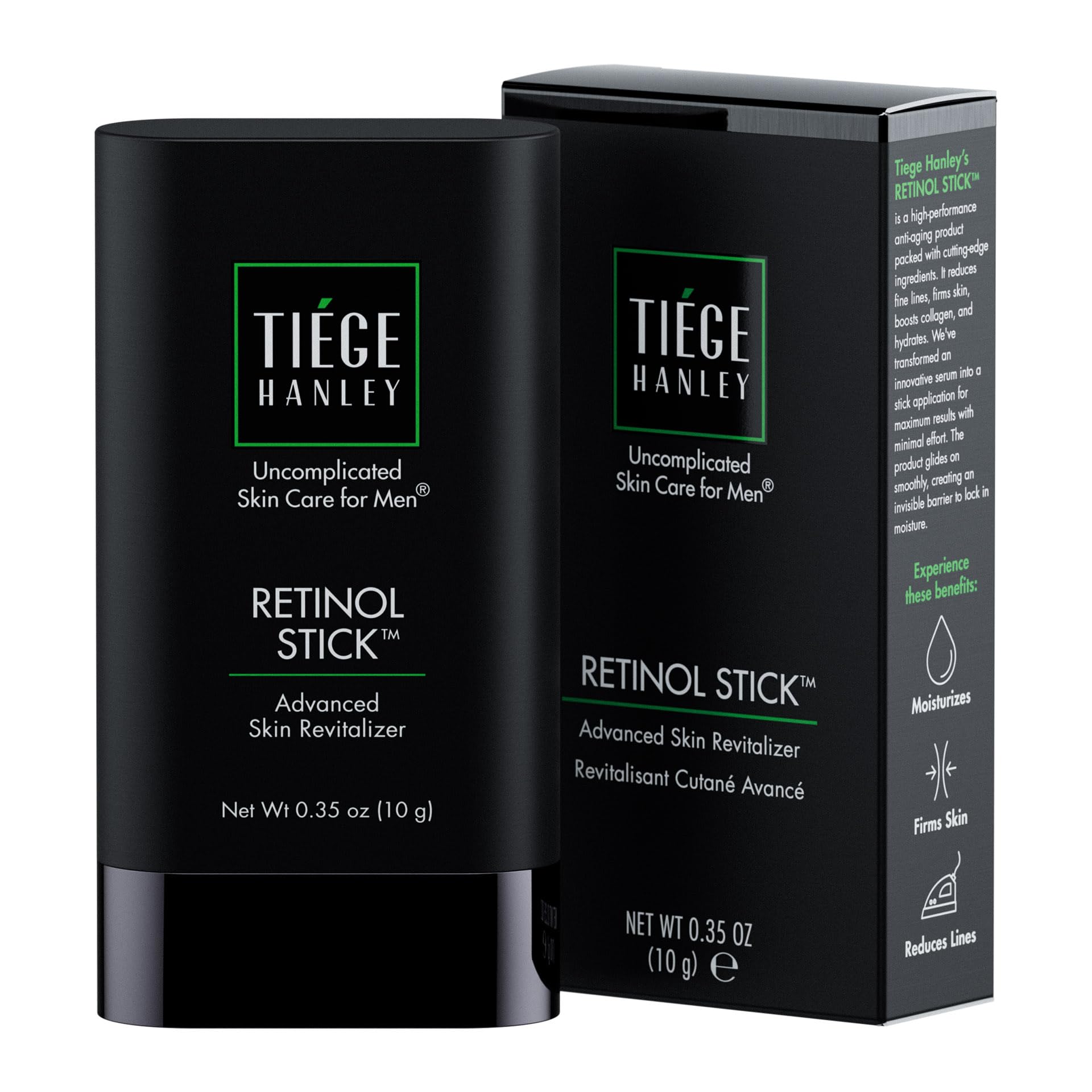 Tiege Hanley Retinol Stick sur le visage pour lisser les ridules et texture plus douce.