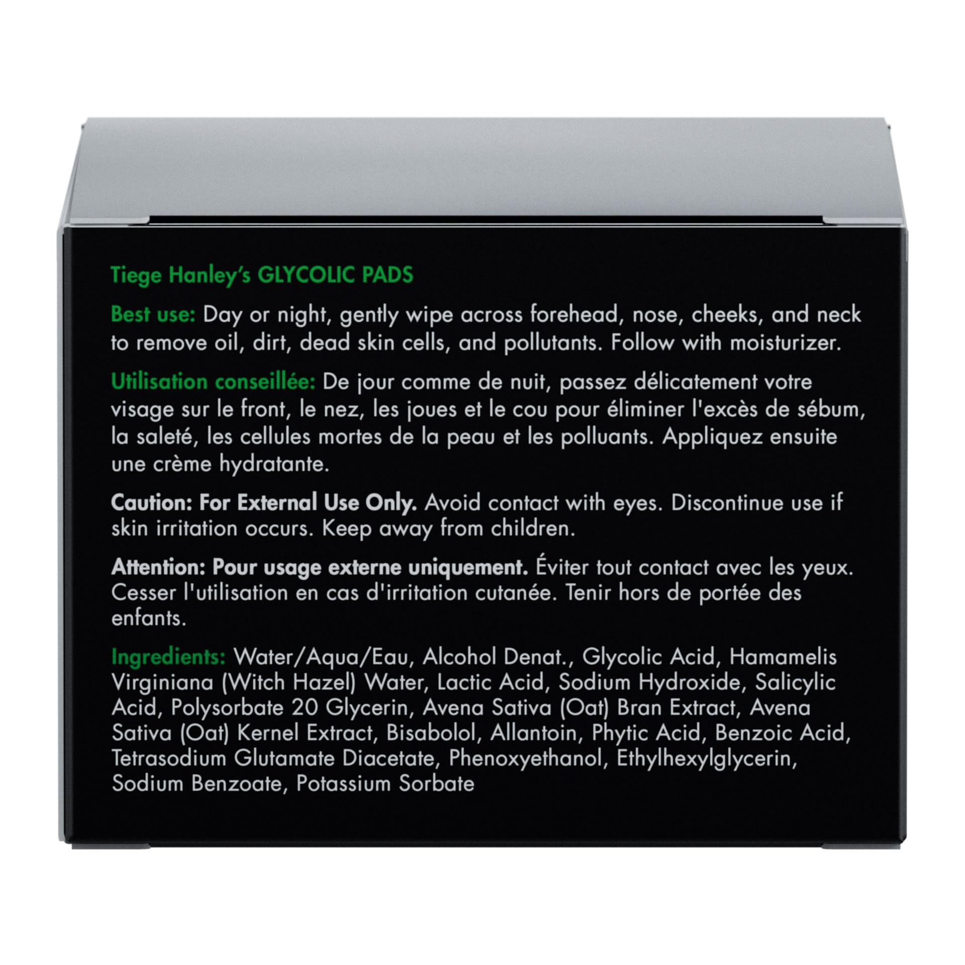 Tampon exfoliant Tiege Hanley, usage quotidien sans rinçage, peau plus nette.