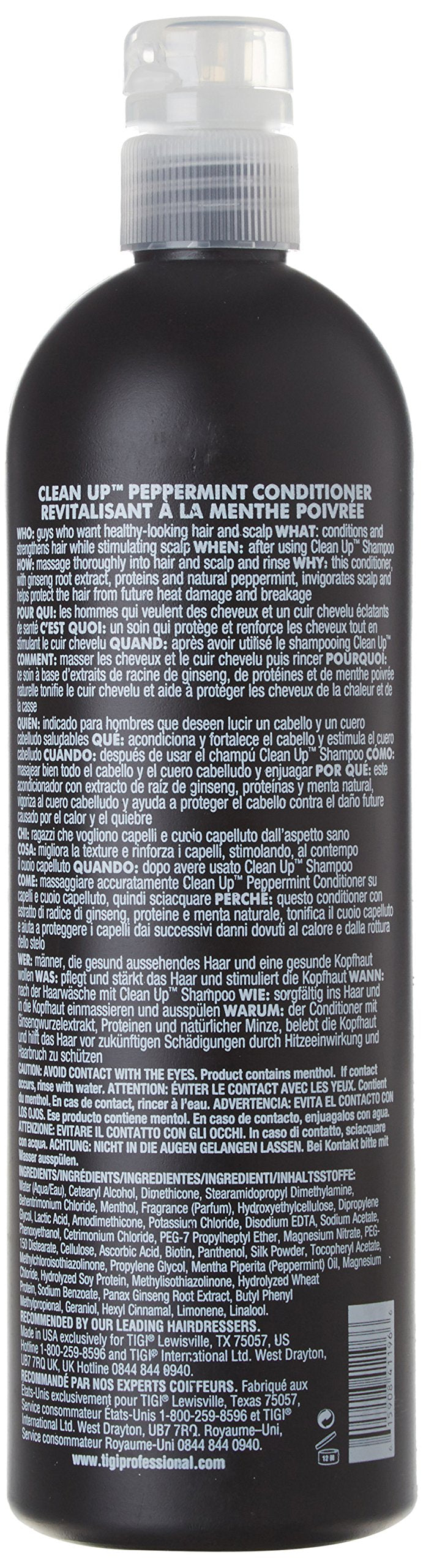 TIGI Bed Head B for Men Clean Up Peppermint Conditioner cap-avant montre l'emballage et le soin capillaire.