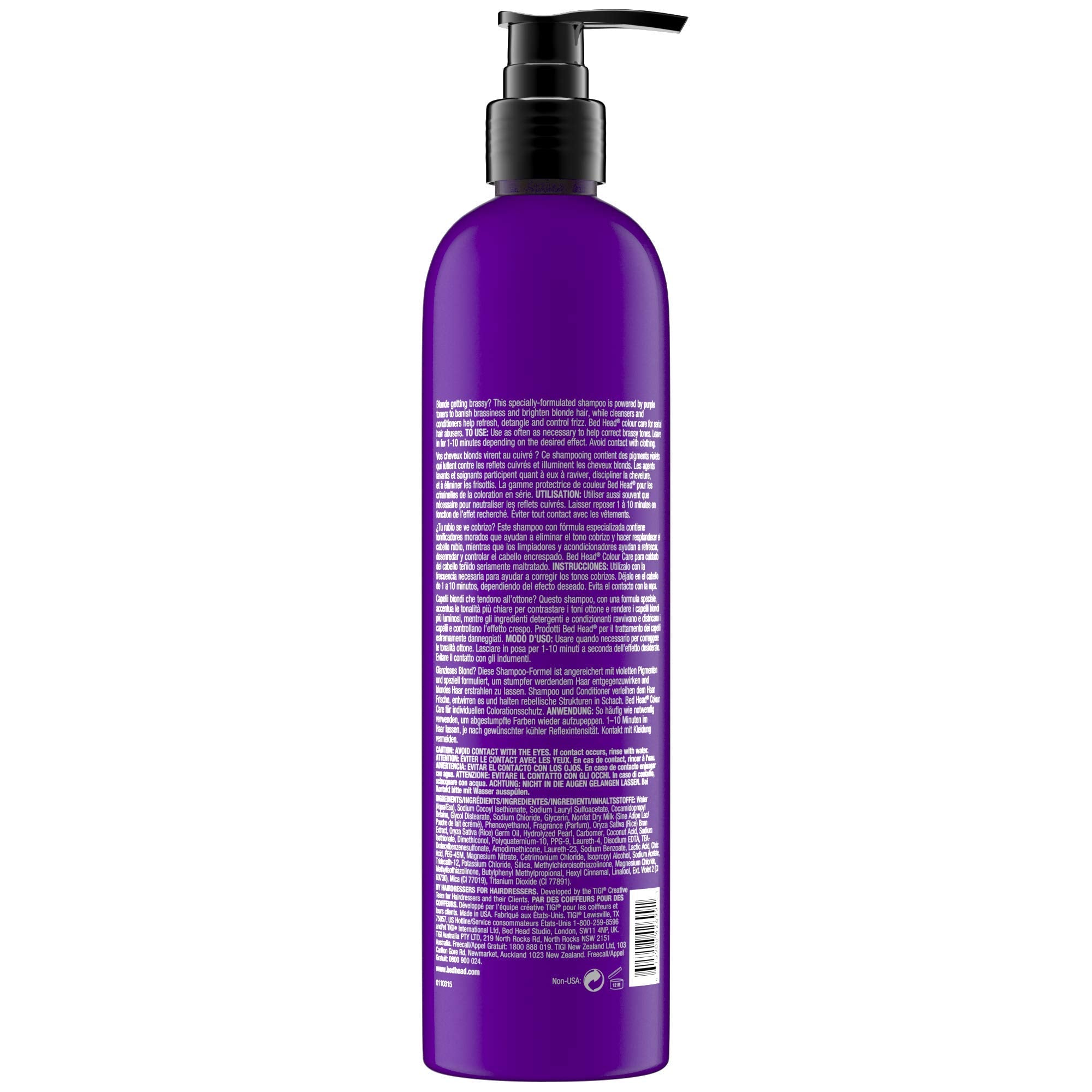 Brillance soyeuse après utilisation du shampoing violet TIGI Bed Head Dumb Blonde.