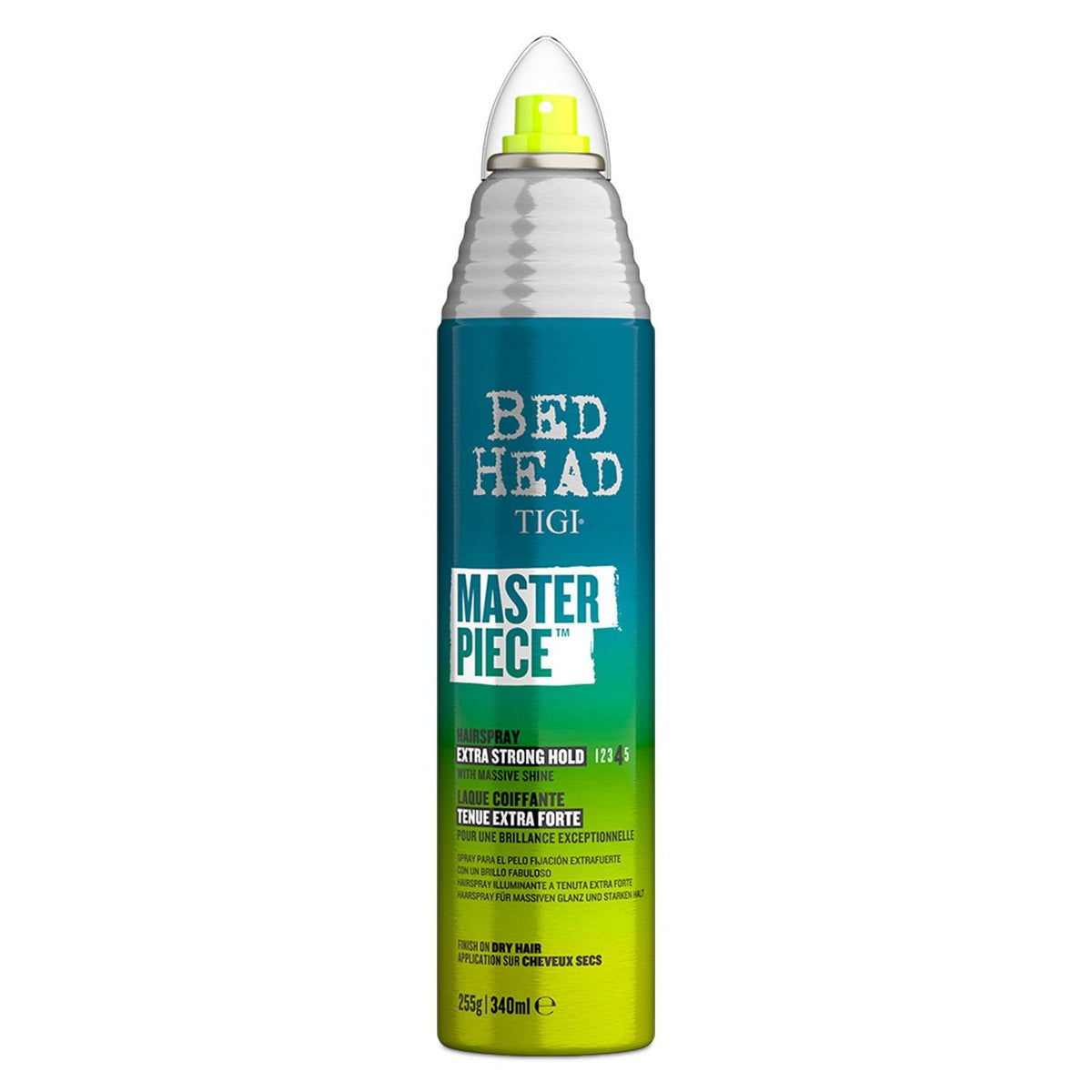 Bouteille TIGI Bed Head Masterpiece Shine Hairspray prête à l’emploi pour une finition brillante durable