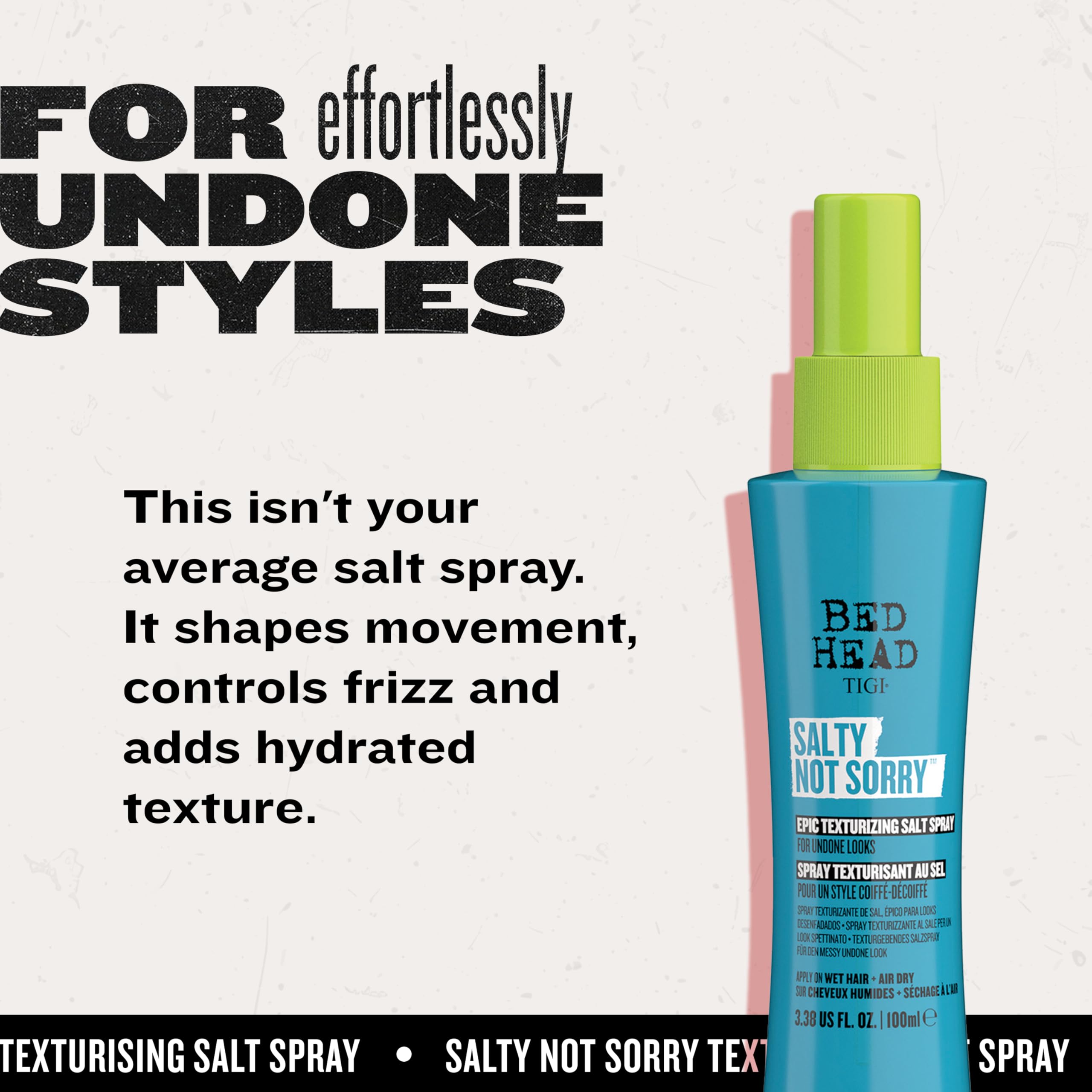Bed Head Salty Not Sorry – application sur cheveux secs pour raviver la texture