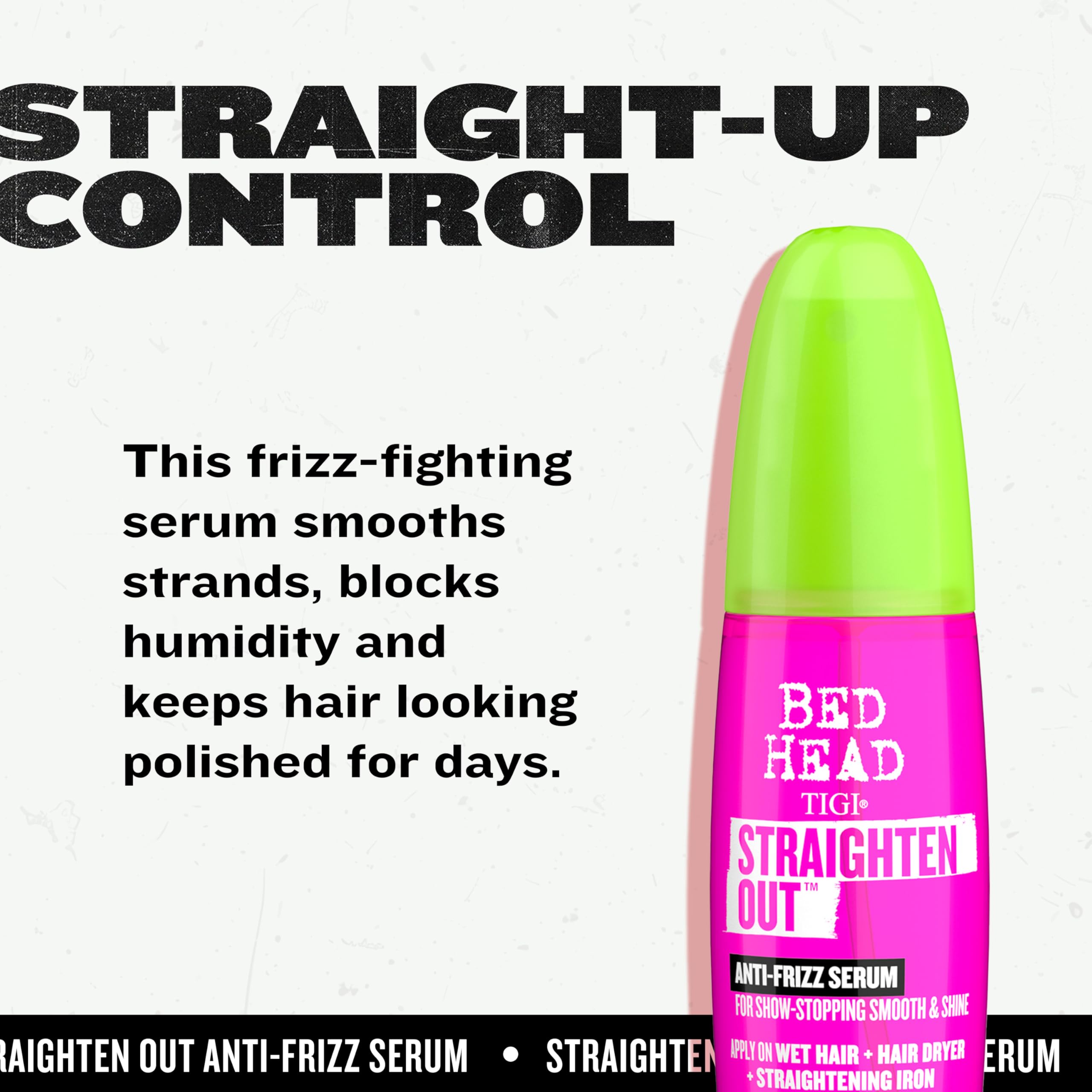 TIGI Bed Head Straighten Out crée une barrière contre l’humidité et les frisottis.
