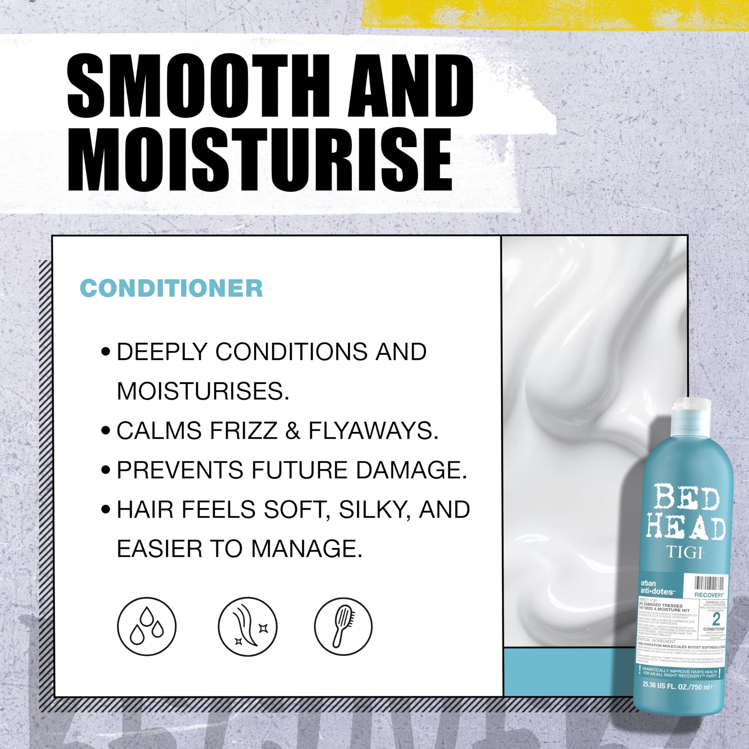 Cheveux lavés par TIGI Bed Head Urban Anti+dotes Recovery Shampoo, pour revitalisation.