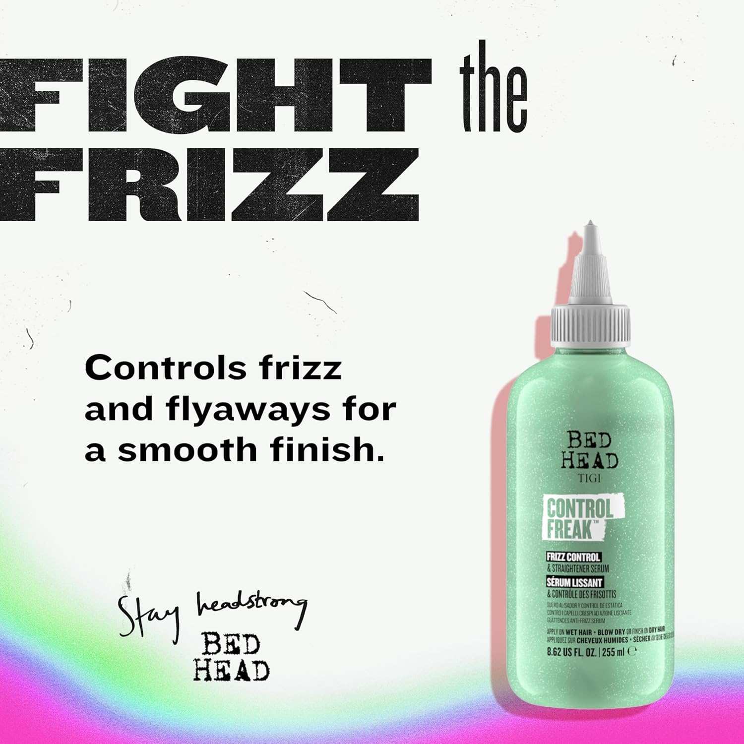 Goutte proche du bouchon montre l'application ciblée du Control Freak pour cheveux plus gérés.