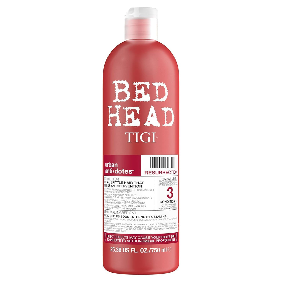 Bed Head Resurrection de TIGI, bouteille visible, pour réparer les cheveux très abîmés.