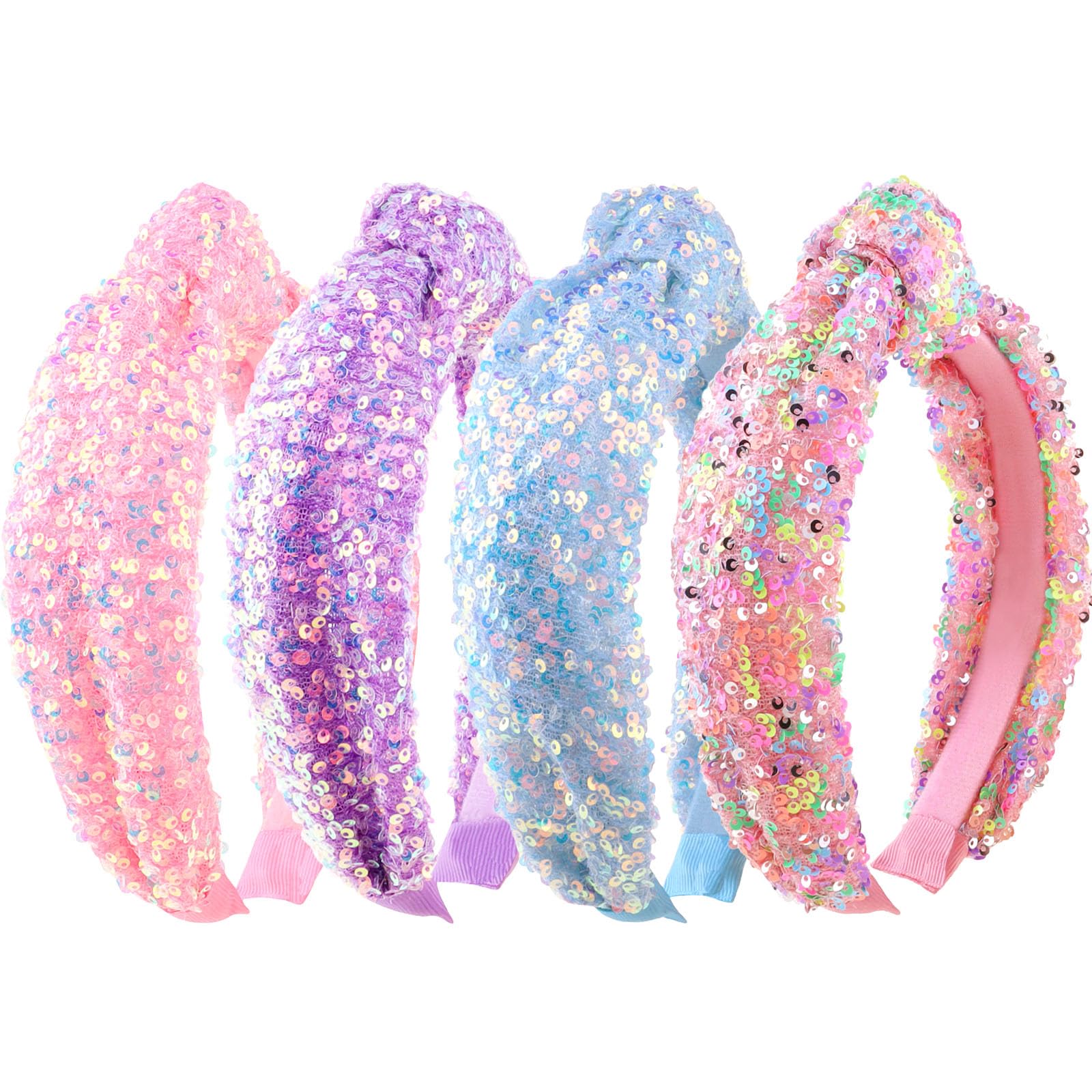Tihebax serre-têtes noué avec paillettes scintillantes rose pour un look étincelant.