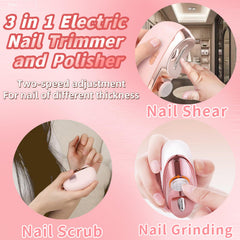 Tileu coupe-ongles électrique 3-en-1 avec LED pour meilleure visibilité.