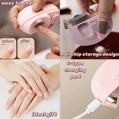 Tileu coupe-ongles électrique 3-en-1, recharge USB-C pour usage nomade.
