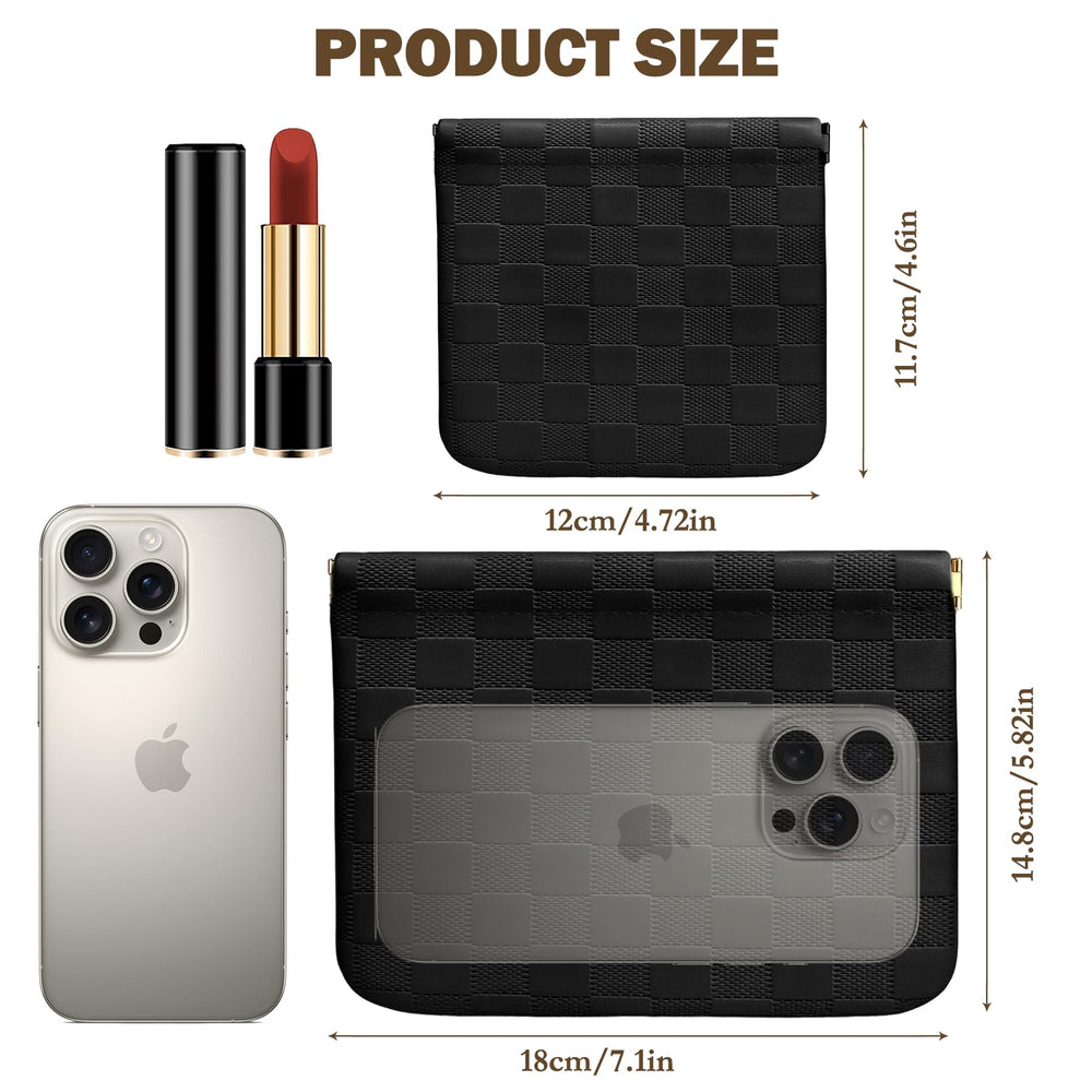 Pochette Tiltol grand format noire à carreaux, idéale pour cosmétiques essentiels en voyage.